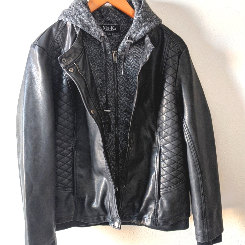 MO-KA Meriam Knit Hood Faux Leather Jacket